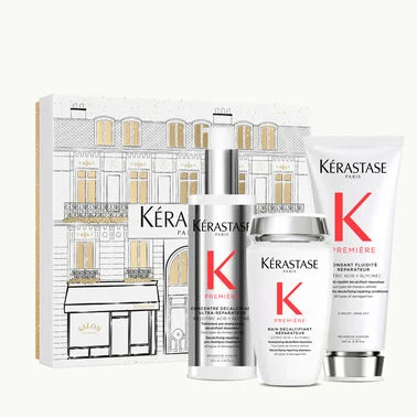 Kérastase Première Set (Bain Première Bain Décalcifiant Réparateur 250ml, Fondant Fluidité Réparateur 200ml, Concentré Décalcifiant Ultra-Réparateur 250ml)