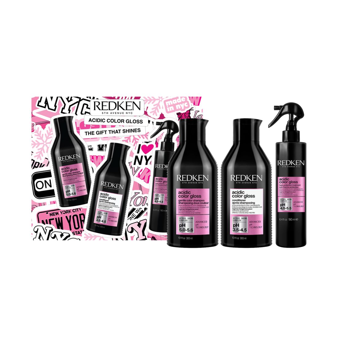 Redken Acidic Color Gloss Set (Shampoo 300ml, Conditioner 300ml, Leave-in 190ml)