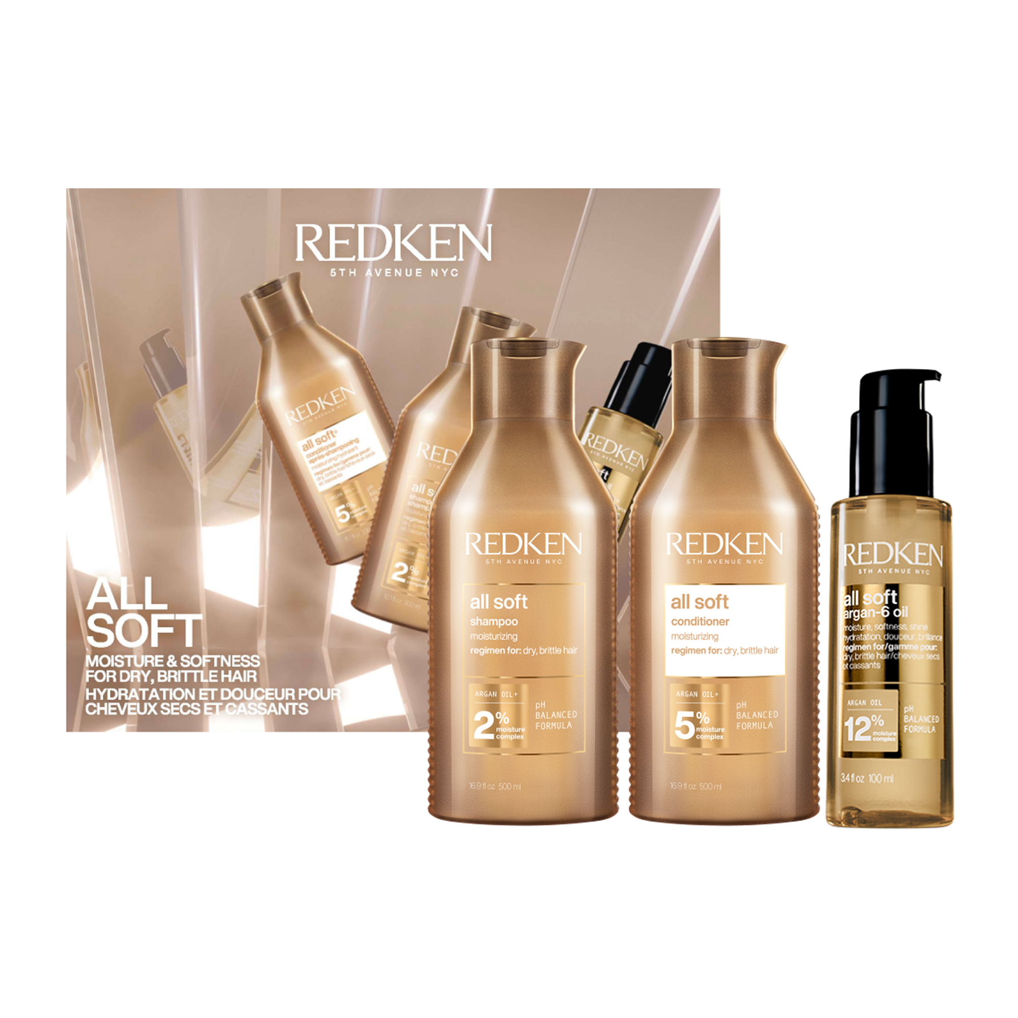 Redken All Soft Holiday Set (Shampoo 300ml, Conditioner 300ml, Argan-6 Oil 100ml)